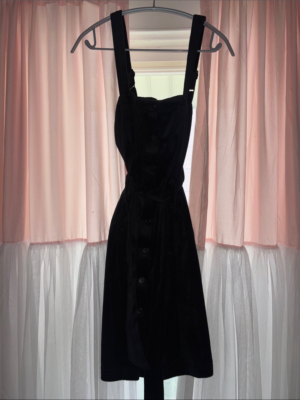Rewash Black Velvet Button-Front Pinafore Mini Dress